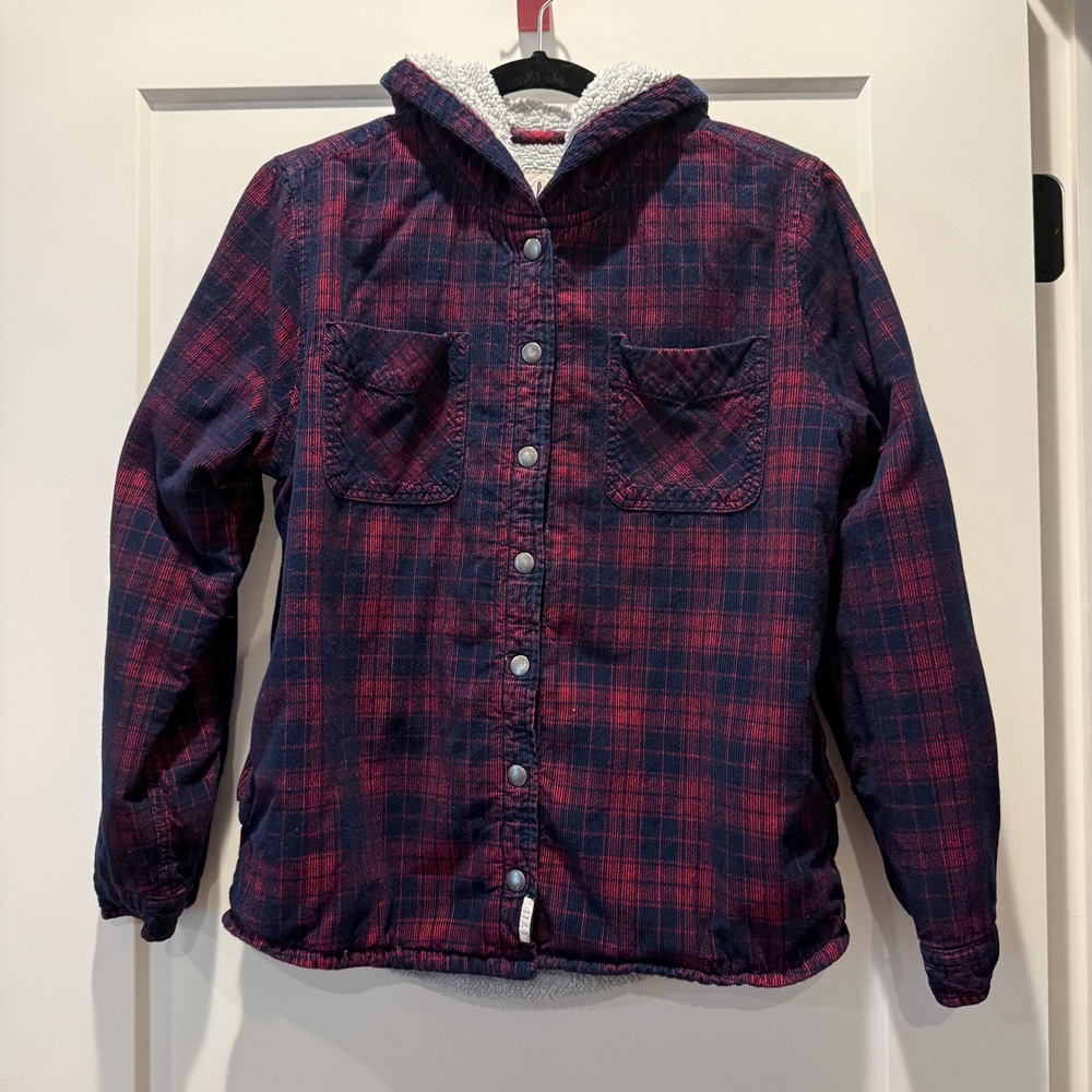 Cabincore Outdoorsy Soho Threads Sherpa Lined Plaid Hooded Jacket M